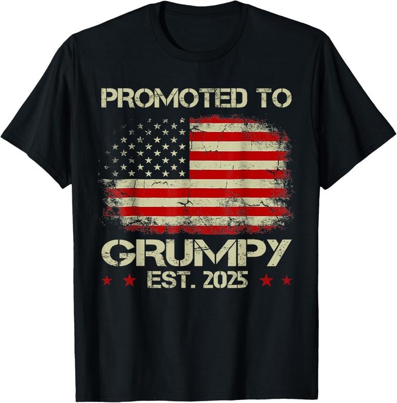100% Cotton Promoted To Grumpy Est 2025 American Flag New Grumpy T-Shirt Hoodie Sweatshirt | PrintMintTees.com