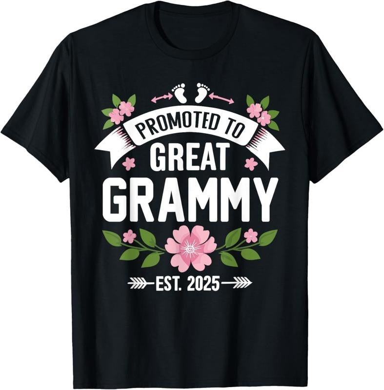 100% Cotton Promoted to Great Grammy Est 2025 Flower T-Shirt Hoodie Sweatshirt | PrintMintTees.com