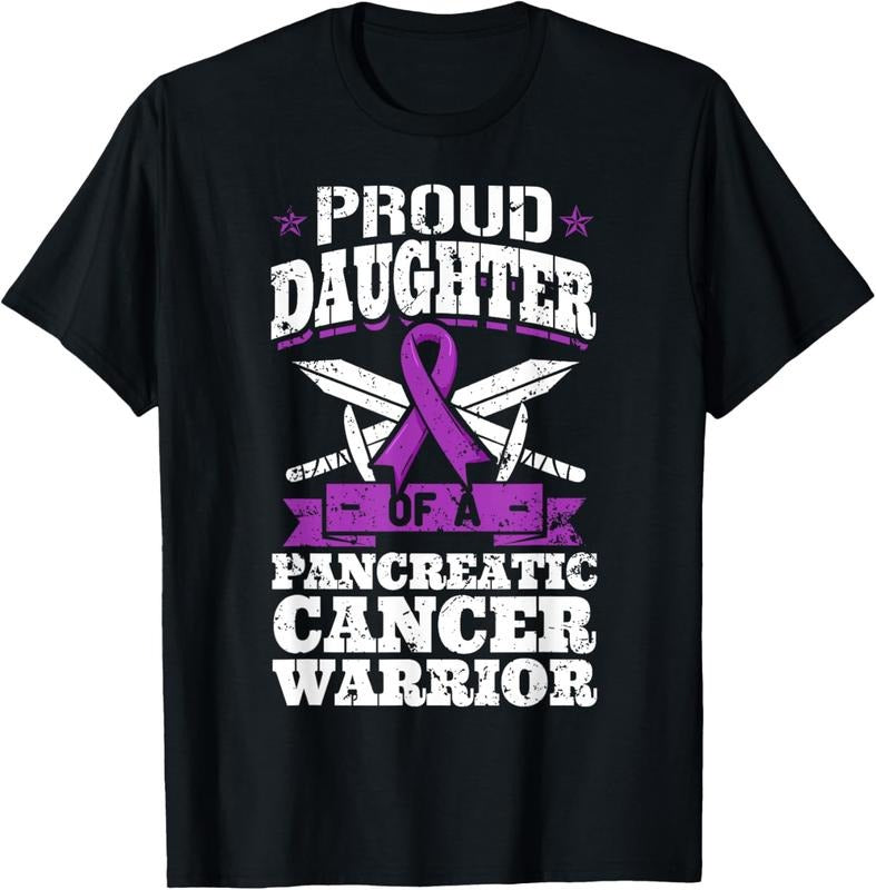 100% Cotton Proud Daughter Of A Pancreatic Cancer Warrior Awareness T-Shirt Hoodie Sweatshirt | PrintMintTees.com