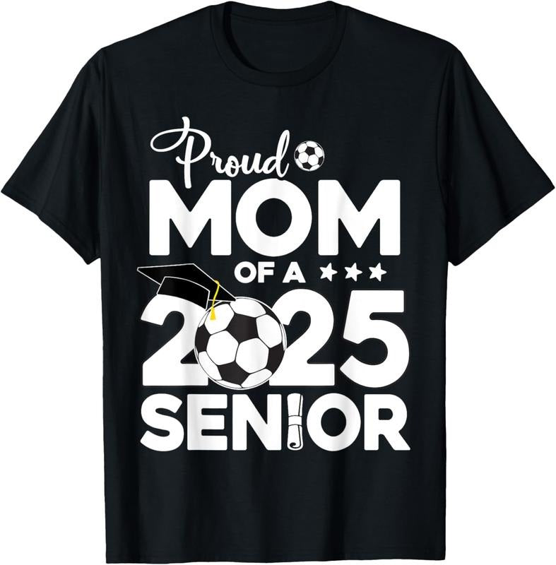 100% Cotton Proud Mom 2025 Senior Soccer Ball Graduate T-Shirts, Hoodie, Sweatshirt