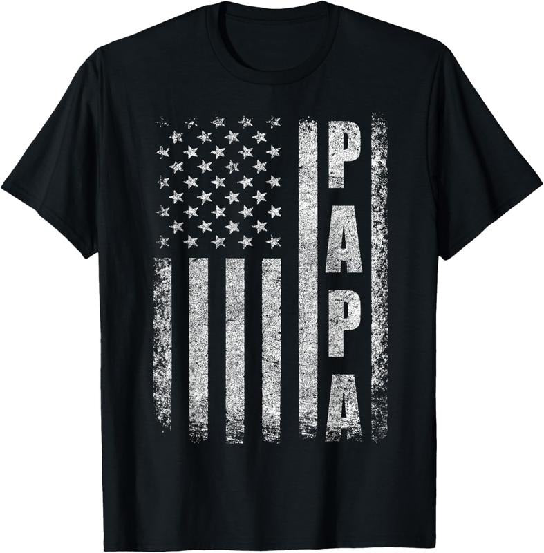 100% Cotton Proud Papa Funny Fathers Day 2024 Gifts Dad America USA flag T-Shirt Hoodie, Sweatshirt | PrintMintTees.com