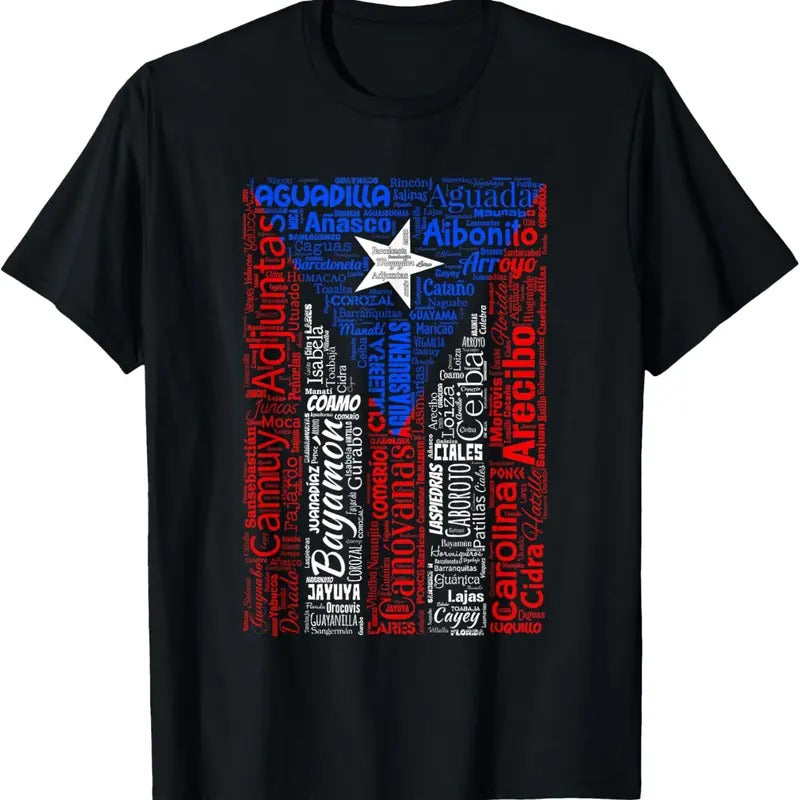 100% Cotton Puerto Rican Flag Shirt with Towns and Cities of Puerto Rico T-Shirt Hoodie, Sweatshirt | PrintMintTees.com