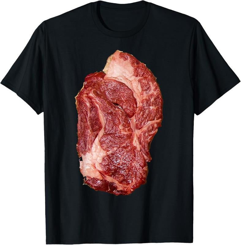 100% Cotton Raw Steak Meat Food Costume T-Shirt Beef Cow Grilling T-Bone T-Shirt Hoodie, Sweatshirt | PrintMintTees.com