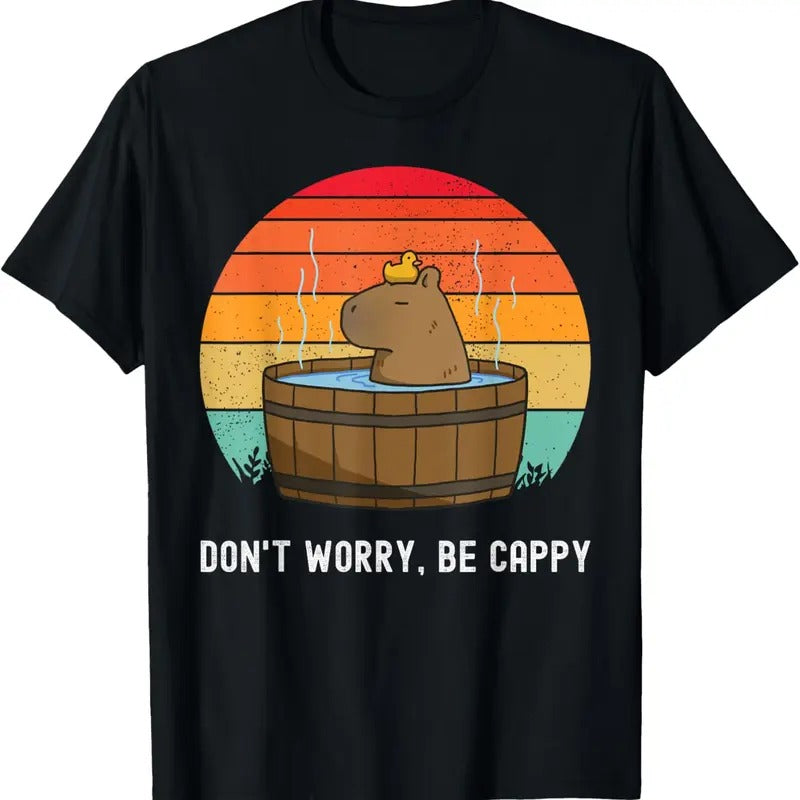 100% Cotton Retro Funny Capybara Don't Worry Be Capy T-Shirt Hoodie Sweatshirt | PrintMintTees.com