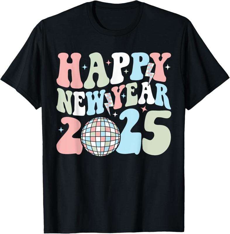 100% Cotton Retro Groovy Happy New Year 2025 Cute New Years Eve NYE 2025 T-Shirt Hoodie Sweatshirt | PrintMintTees.com