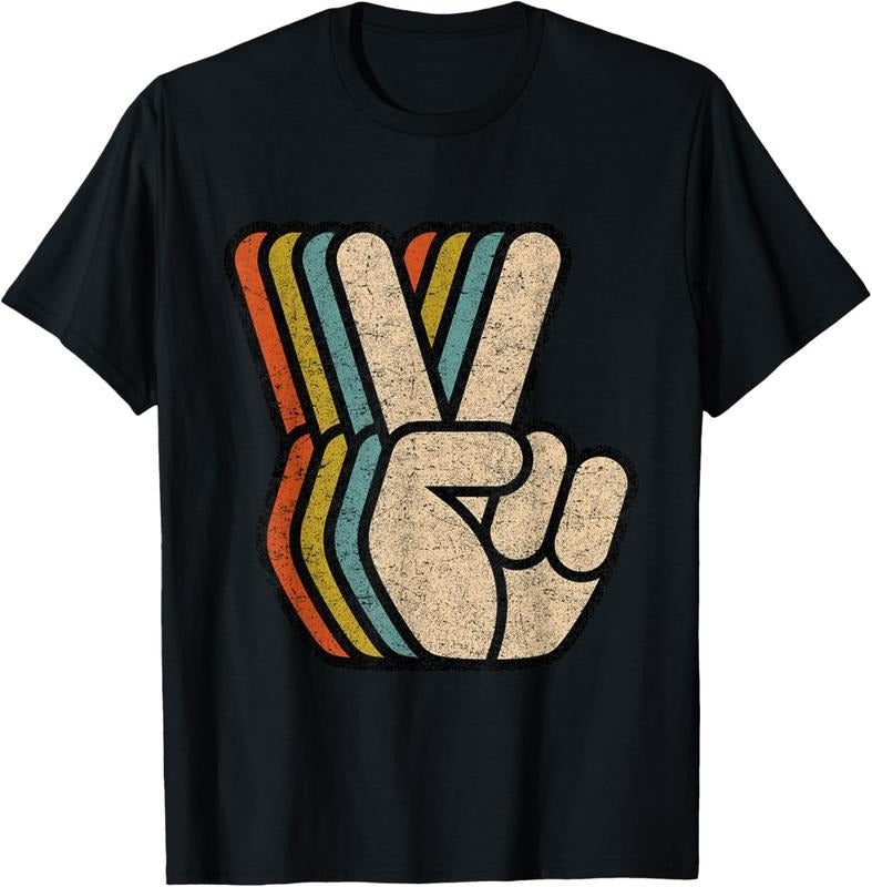100% Cotton Retro Peace Sign V Fingers Vintage 60s 70s 80s Cool Graphic T-Shirt Hoodie Sweatshirt | PrintMintTees.com