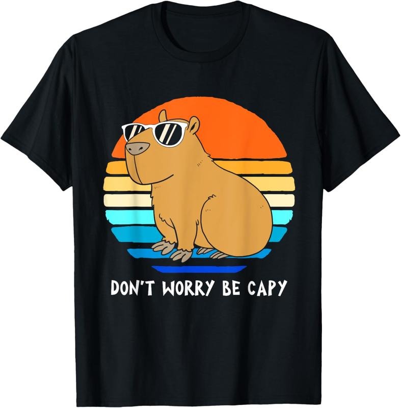 100% Cotton Retro Rodent Funny Capybara Dont Be Worry Be Capy T-Shirt Hoodie, Sweatshirt | PrintMintTees.com
