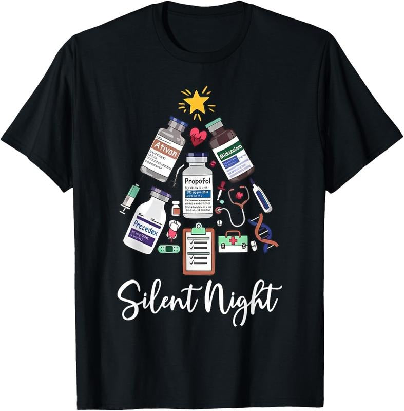 100% Cotton Retro Silent Night ICU Nurse Christmas Intensive Care Unit T-Shirt Hoodie Sweatshirt | PrintMintTees.com