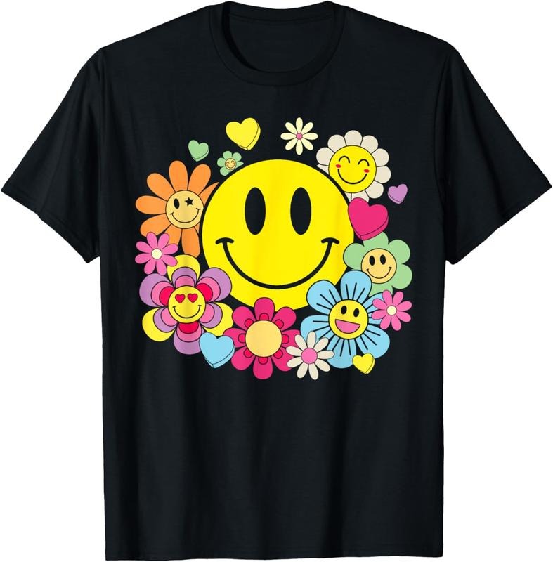 100% Cotton Retro Smile Face Flower Happy Face Flowers Heart Girls T-Shirt Hoodie Sweatshirt | PrintMintTees.com