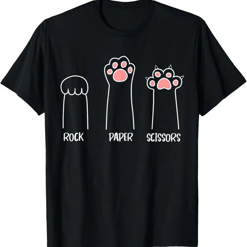 100% Cotton Rock Paper Scissors Hand Game Cute Paw Funny Cat T-Shirt Hoodie, Sweatshirt | PrintMintTees.com