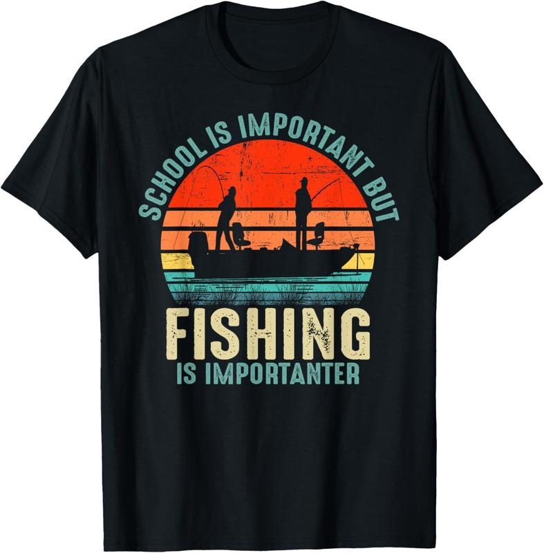 100% Cotton School Is Important But Fishing Is Importanter Boys Kids T-Shirt Hoodie Sweatshirt | PrintMintTees.com