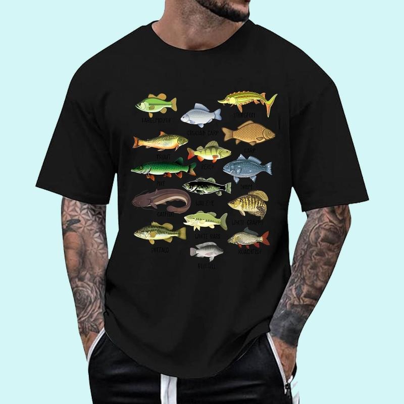 [100% Cotton Shirt] Fishing-Shirt Types Freshwater Fish Fisherman Funny Bass Dad Unisex T-Shirt Hoodie Sweatshirt