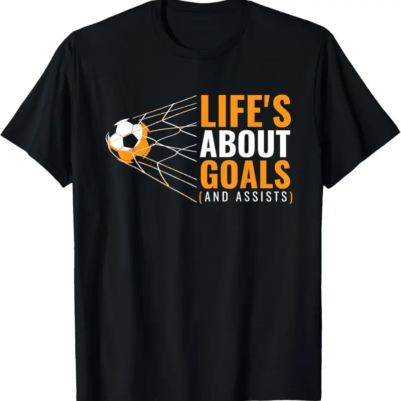 100% Cotton Soccer Shirt for Boys | 'Life's About Goals' | Boys Soccer T-Shirt Hoodie, Sweatshirt | PrintMintTees.com