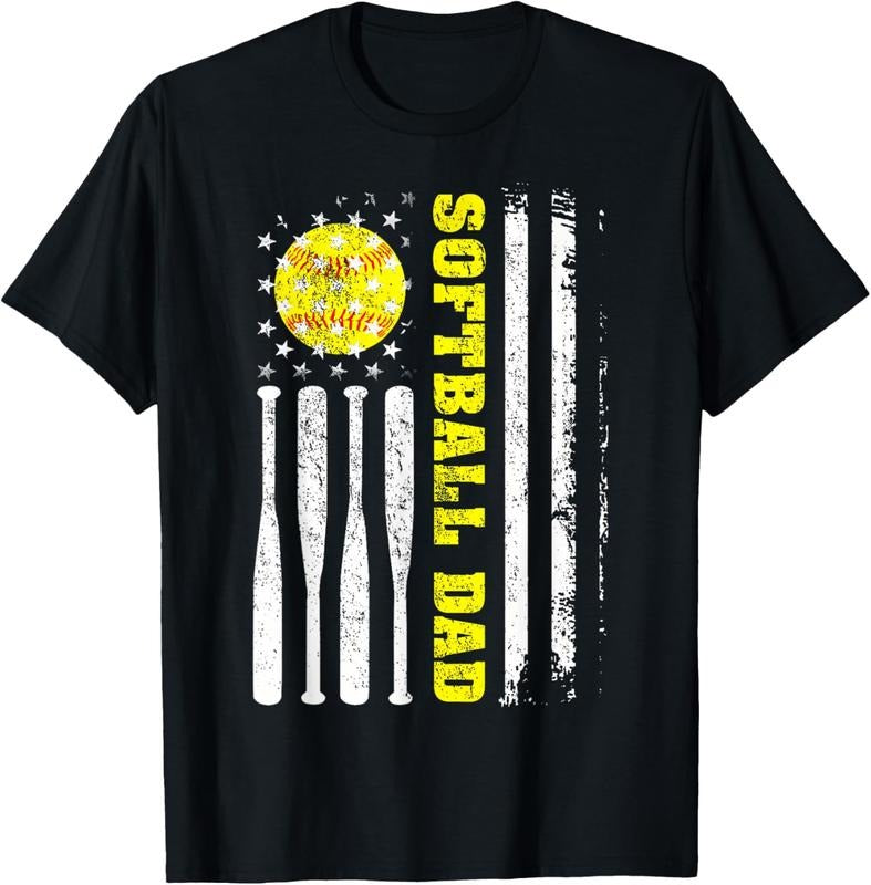 100% Cotton Softball Dad Vintage American Flag Sports Dad Father's Day T-Shirt Hoodie, Sweatshirt | PrintMintTees.com