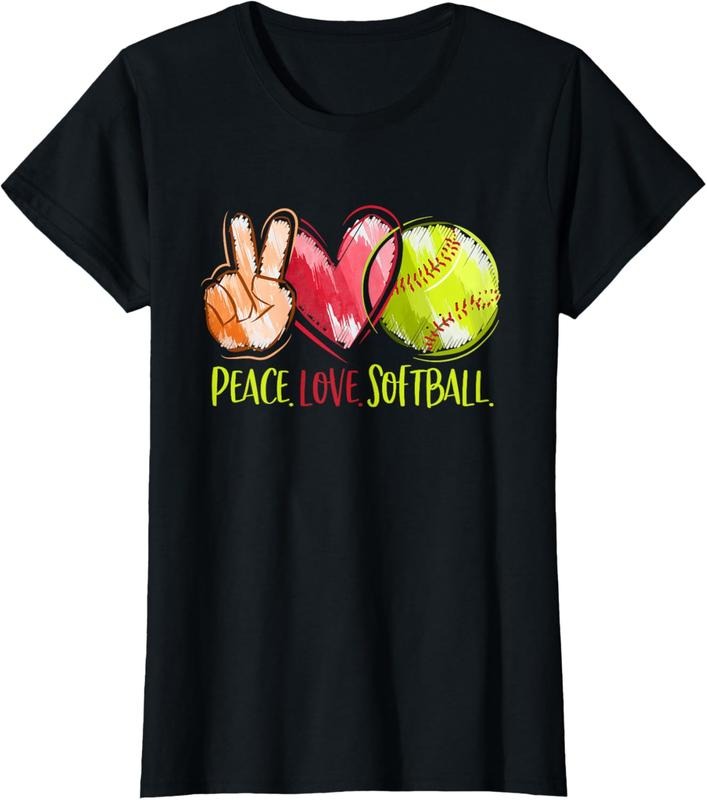 100% Cotton Softball Player Girls Peace Love Softball T-Shirt Hoodie Sweatshirt | PrintMintTees.com