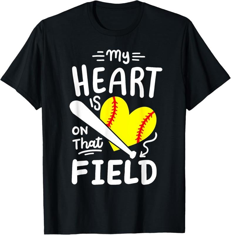 100% Cotton Softball Player Mom Grandma My Heart Is On That Field T-Shirt Hoodie, Sweatshirt | PrintMintTees.com