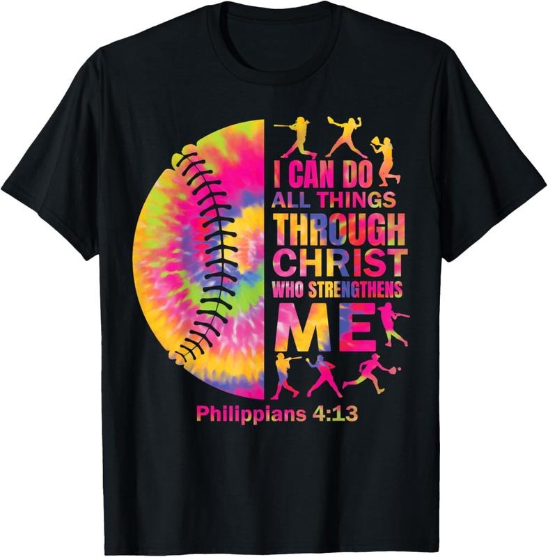 100% Cotton Softball t Shirt Teen Girls Women Christian Christ Tie Dye T-Shirt Hoodie Sweatshirt | PrintMintTees.com