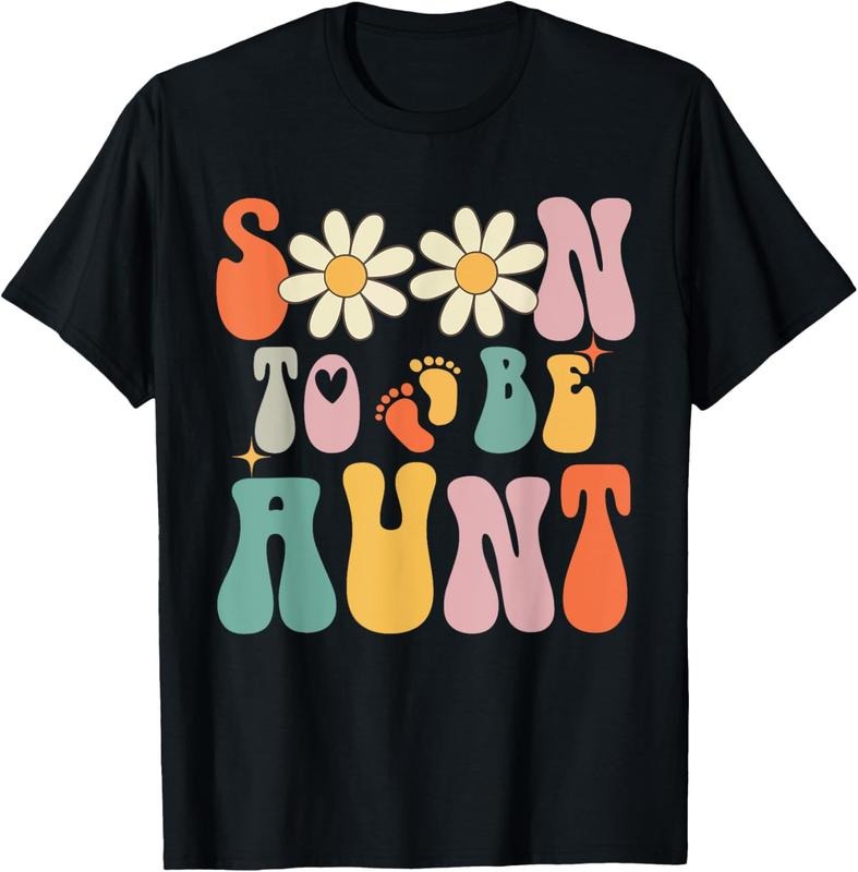 100% Cotton Soon To Be Aunt, Groovy Retro First Time Aunt, New Aunt 2025 T-Shirt Hoodie Sweatshirt | PrintMintTees.com