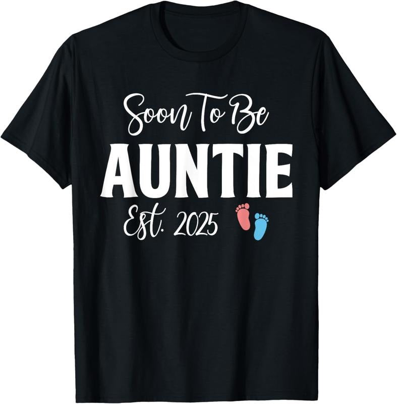 100% Cotton Soon To Be Auntie Est 2025 Cute Pregnancy Announcement Gifts T-Shirt Hoodie Sweatshirt | PrintMintTees.com