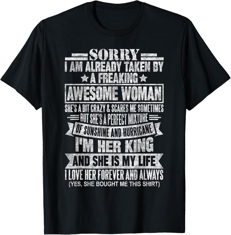 100% Cotton Sorry I'm Taken by a Freaking Awesome Woman Funny Husband T-Shirt Hoodie Sweatshirt | PrintMintTees.com