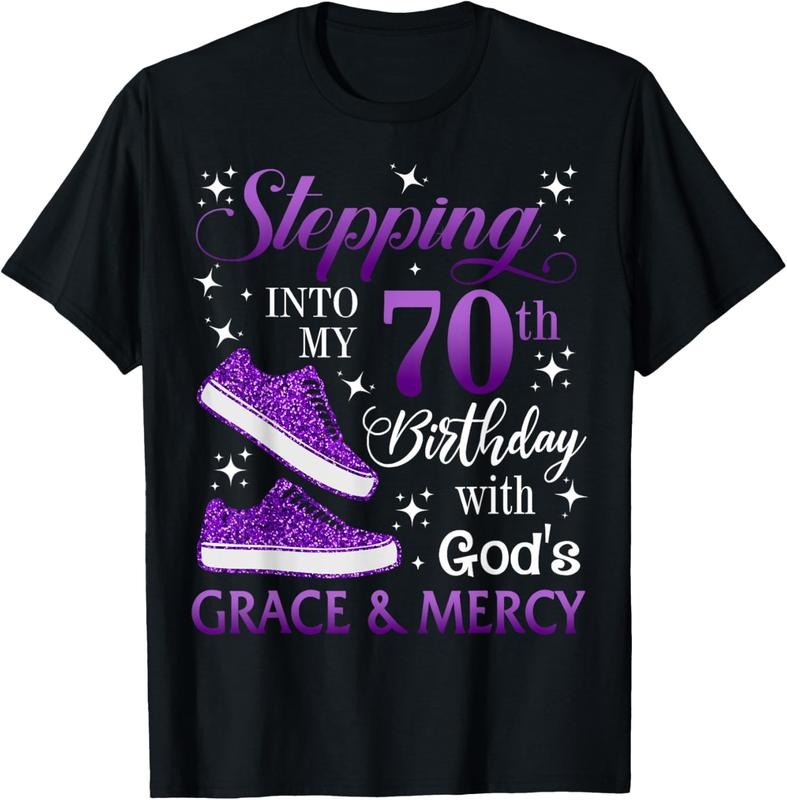 100% Cotton Stepping into my 70th birthday with God's grace & Mercy Girl T-Shirt Hoodie, Sweatshirt | PrintMintTees.com
