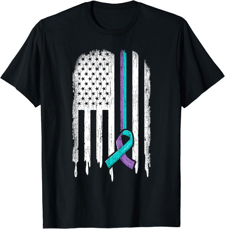 [100% Cotton]Suicide Prevention Shirt USA Flag Ribbon Suicide Survivor T-Shirt Hoodie Sweatshirt | PrintMintTees.com