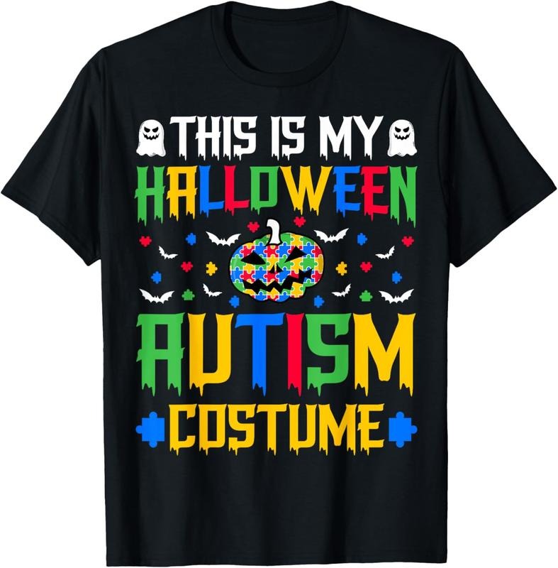100% Cotton Support Autism This Is My Halloween Autism Costume Halloween T-Shirt Hoodie Sweatshirt | PrintMintTees.com