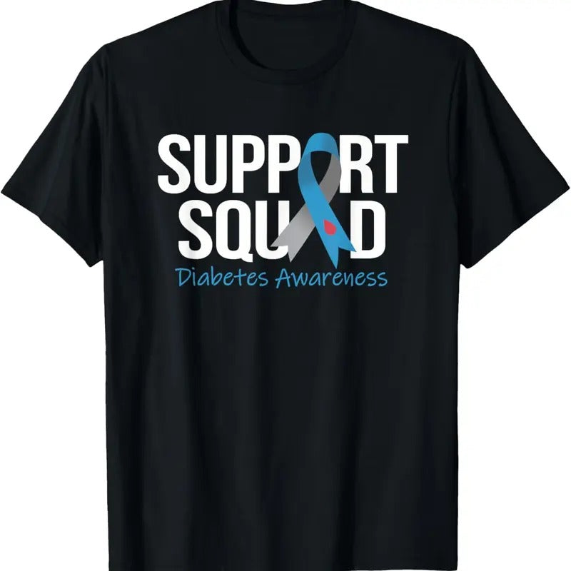 100% Cotton Support Squad Diabetes Awareness Month Blue Gray Ribbon T-Shirt Hoodie Sweatshirt | PrintMintTees.com