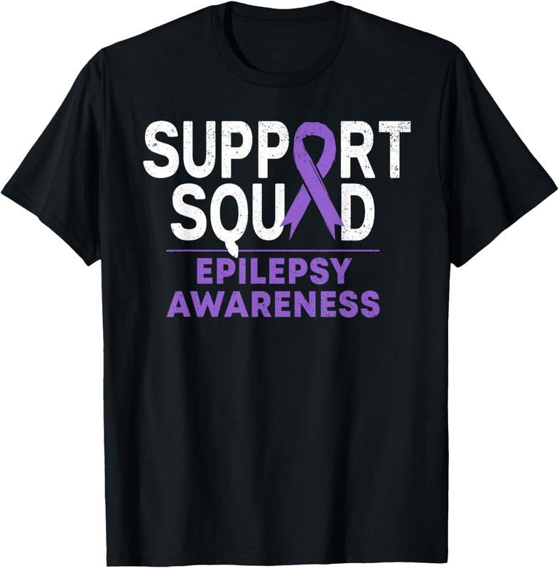 100% Cotton Support Squad Epilepsy Awareness Month Family Purple Ribbon T-Shirt Hoodie Sweatshirt | PrintMintTees.com