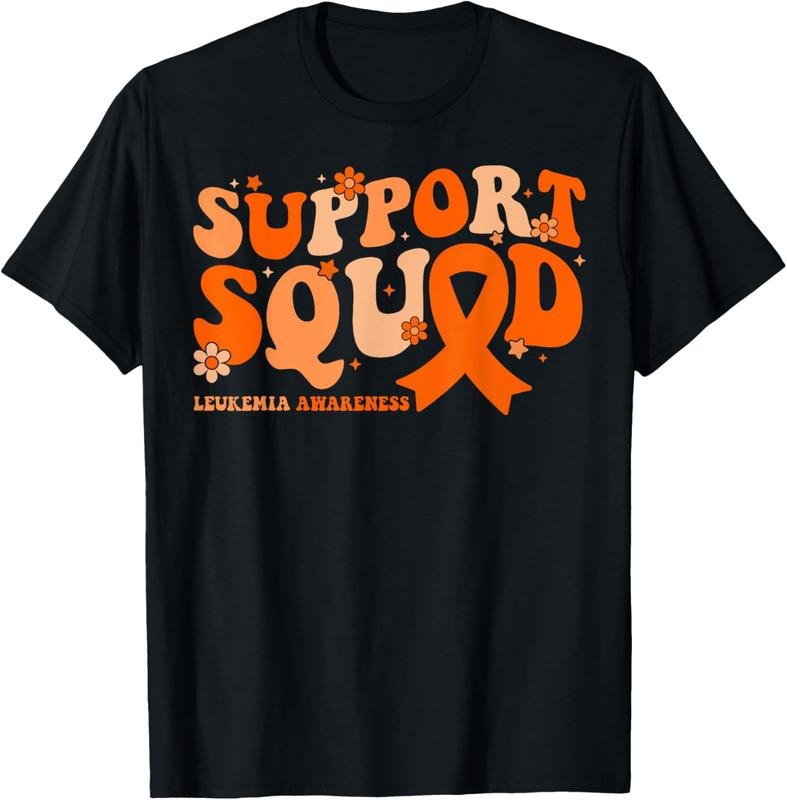 100% Cotton Support Squad Orange Ribbon Leukemia Blood Cancer Awareness T-Shirt Hoodie Sweatshirt | PrintMintTees.com