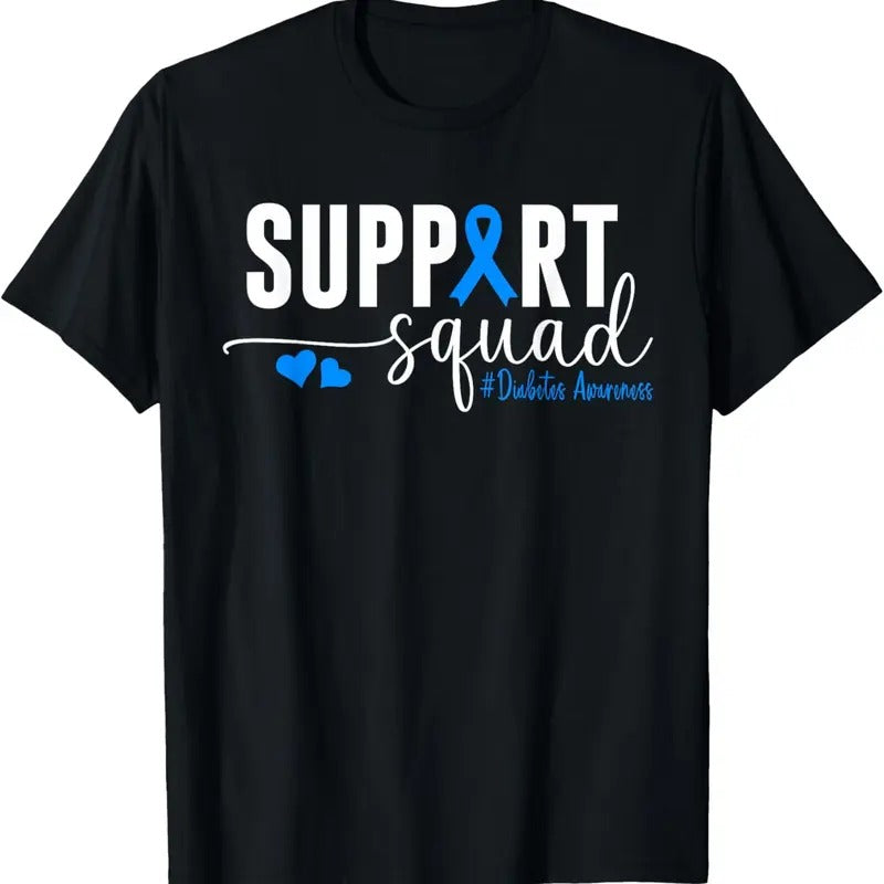 100% Cotton Support Squad Type 1 Diabetes Awareness T1D Blue Ribbon T-Shirt Hoodie Sweatshirt | PrintMintTees.com