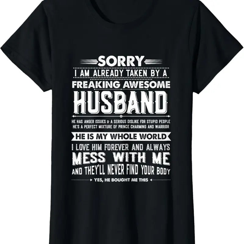 100% Cotton Taken by a Freaking Awesome Husband Funny Wife T-Shirt Hoodie, Sweatshirt | PrintMintTees.com