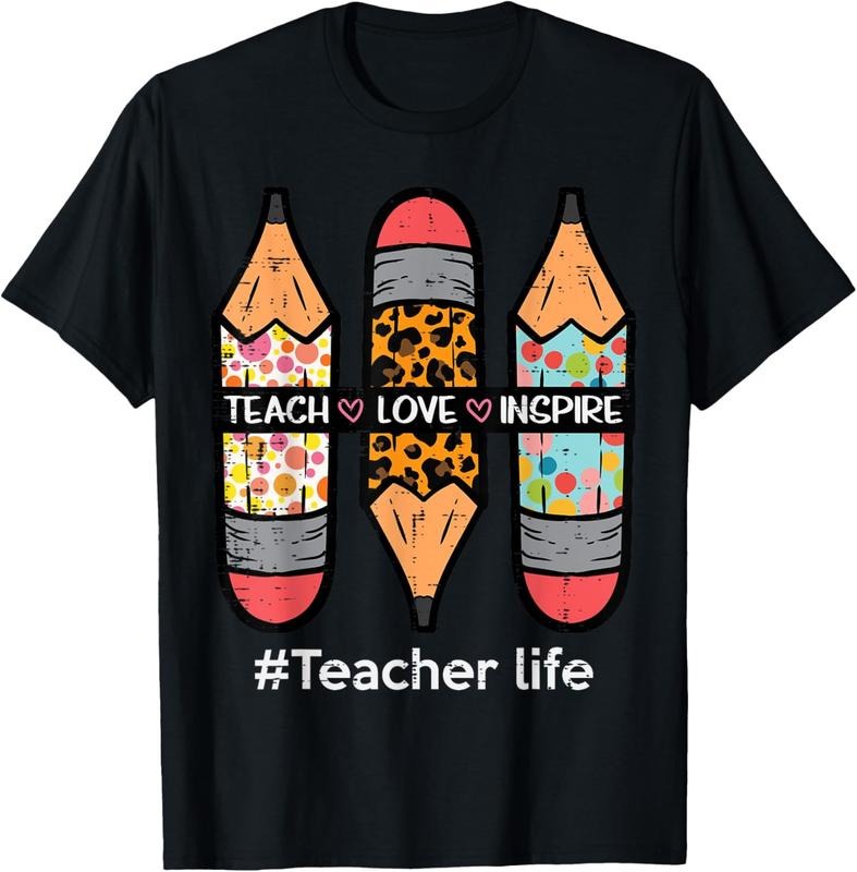 100% Cotton Teacher Life Teach Love Inspire Pencils Inspirational T-Shirts, Hoodie, Sweatshirt