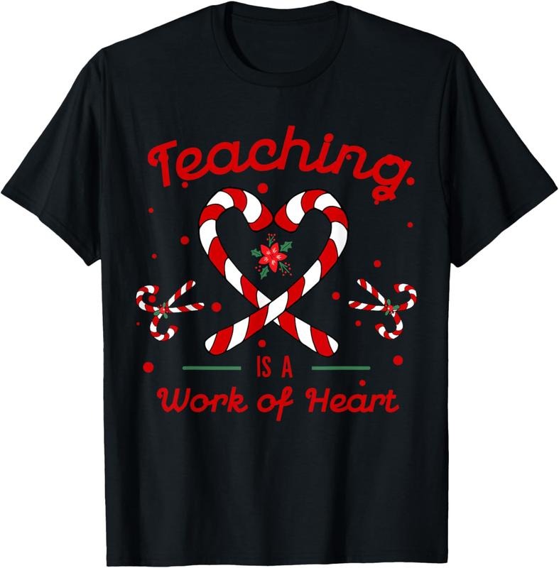 100% Cotton Teaching is a Work of Heart Christmas Teacher Candy Cane T-Shirt Hoodie Sweatshirt | PrintMintTees.com