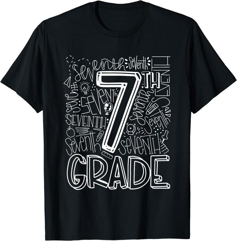 [100% Cotton]Team Teacher Back To School 7th Seventh Grade Typography T-Shirt Black Hoodie Sweatshirt | PrintMintTees.com