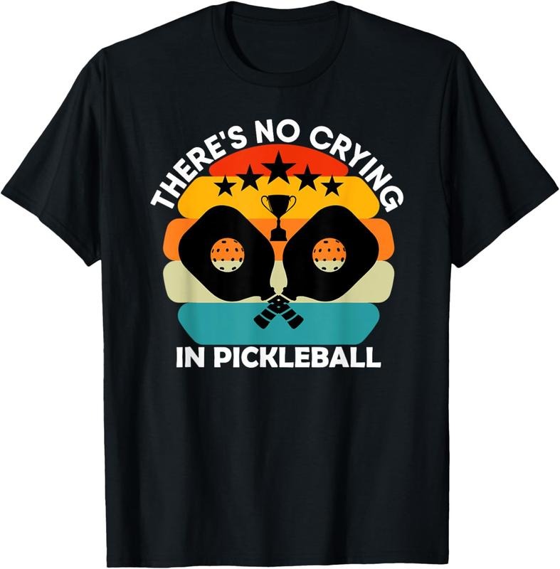 100% Cotton Theres No Crying In Pickleball Sports Love Funny Retro T-Shirt Hoodie Sweatshirt | PrintMintTees.com
