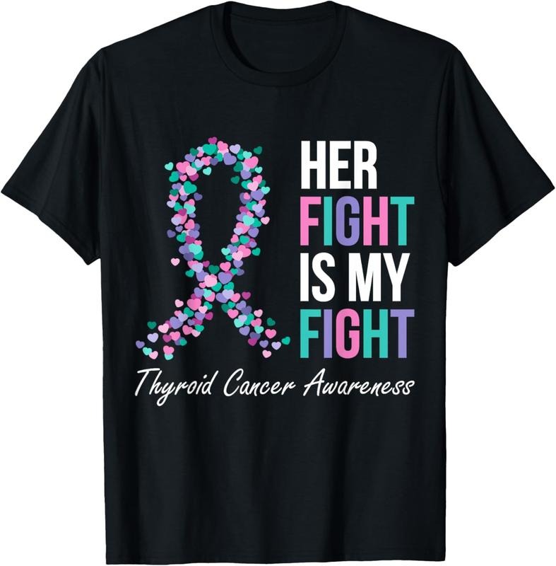 100% Cotton Thyroid Cancer Awareness Ribbon Her Fight Is My Fight Family T-Shirt Hoodie, Sweatshirt | PrintMintTees.com