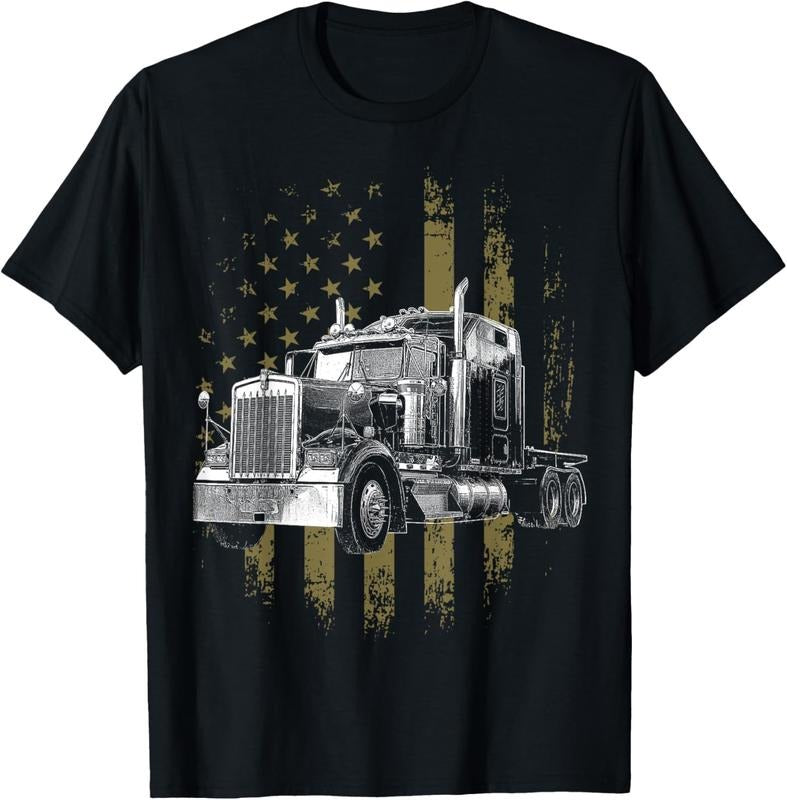 100% Cotton Trucker American Flag Big Rig Semi-Trailer Truck Driver Gift T-Shirt Hoodie, Sweatshirt | PrintMintTees.com