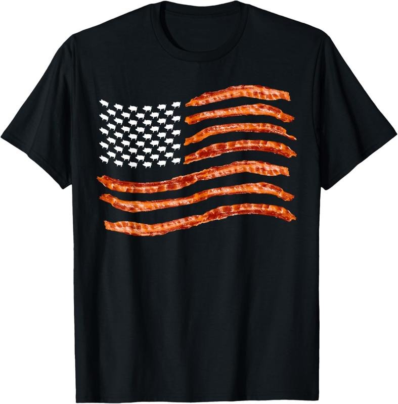 100% Cotton USA Bacon Flag | Cute US Dried Pigs Funny 4th Of July Gift T-Shirt Hoodie Sweatshirt | PrintMintTees.com