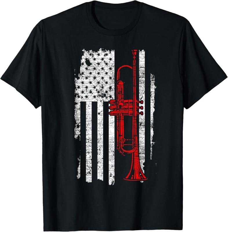 100% Cotton USA Flag Thin Red Line Jazz Music Gifts Trumpet T-Shirt Hoodie, Sweatshirt | PrintMintTees.com