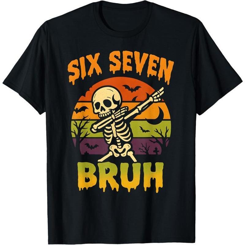 100% Cotton Unisex 67 Halloween Meme 6 7 Skeleton Six Seven Numbers Funny Bruh T-Shirt style 02 Hoodie Sweatshirt