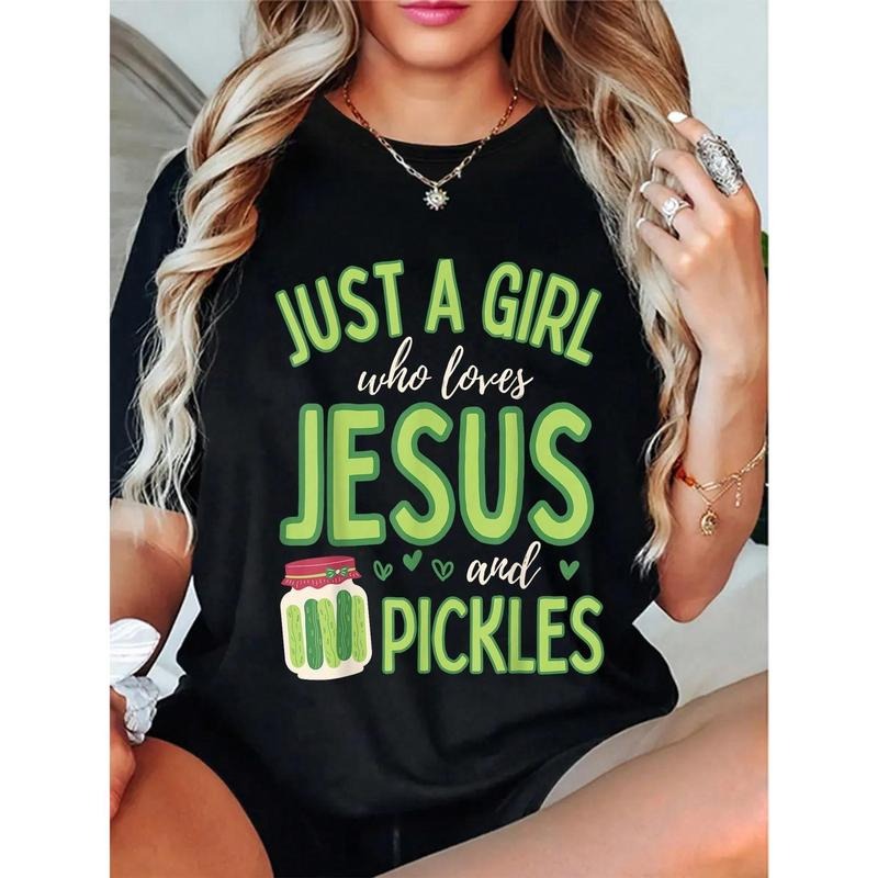 100% Cotton Ust A Girl Who Loves Jesus And Pickles Funny Cute T-Shirt Hoodie Sweatshirt | PrintMintTees.com
