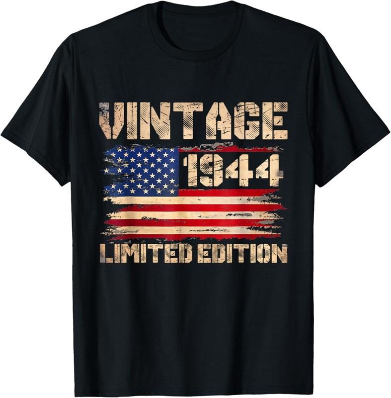 100% Cotton Vintage 1944 80th Birthday Gifts 80 Year Old American Flag T-Shirt Hoodie Sweatshirt | PrintMintTees.com