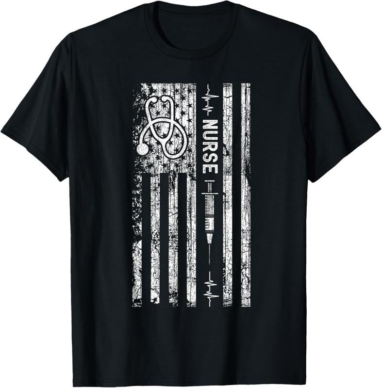 100% Cotton Vintage American Flag Nurse T-Shirt Hoodie Sweatshirt | PrintMintTees.com