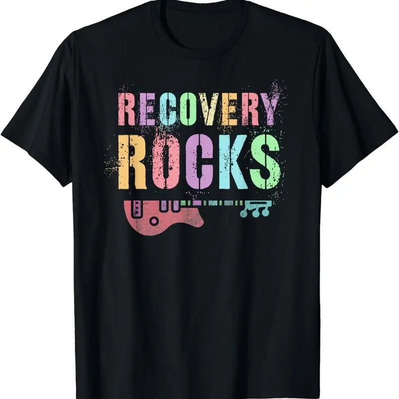 [100% Cotton]Vintage RECOVERY ROCKS Clean NA Journey Squad Red Ribbon T-Shirt Hoodie Sweatshirt | PrintMintTees.com