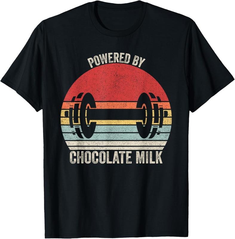 100% Cotton Vintage Retro Powered By Chocolate Milk Shirt Weight Lifting T-Shirt Hoodie Sweatshirt | PrintMintTees.com