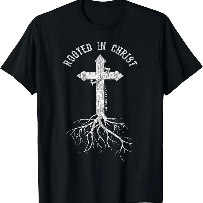 100% Cotton Vintage Rooted In Jesus Christ Cross Christian Faith Bible T-Shirt Hoodie Sweatshirt | PrintMintTees.com
