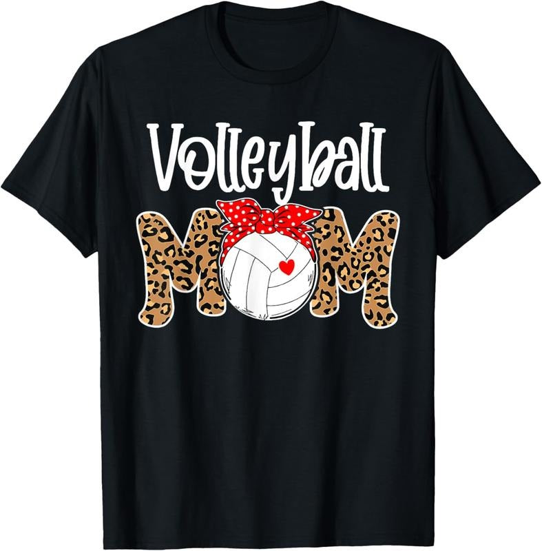 100% Cotton Volleyball Mom Leopard Messy Bun Game Day Funny Mothers Day T-Shirt Hoodie Sweatshirt | PrintMintTees.com