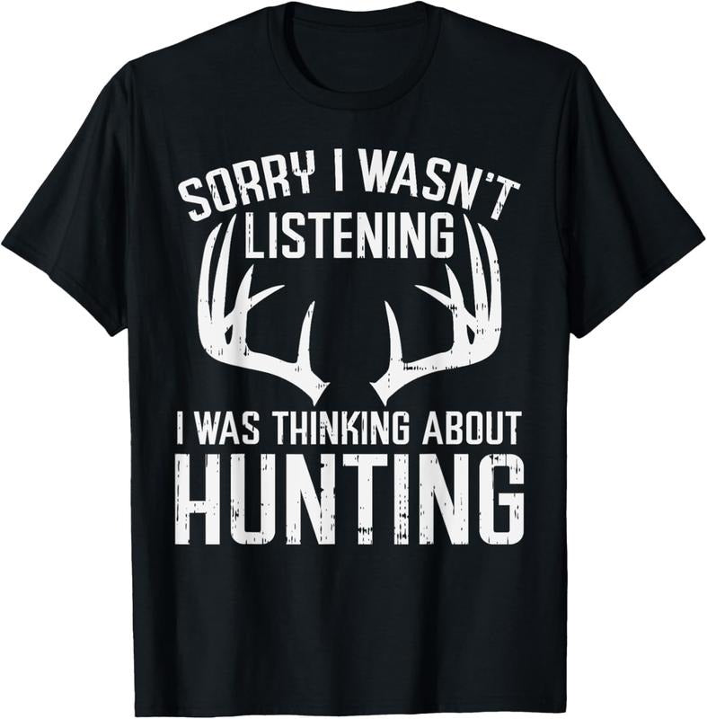 100% Cotton Wasnt Listening Thinking Hunting Deer Shed Bow Hunter Gift T-Shirt Hoodie Sweatshirt | PrintMintTees.com