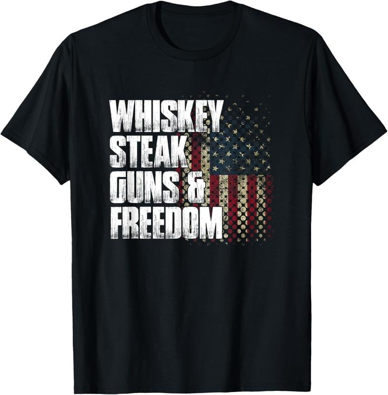 100% Cotton Whiskey Steak Guns & Freedom Patriotic Flag Gift T-Shirt Hoodie Sweatshirt | PrintMintTees.com